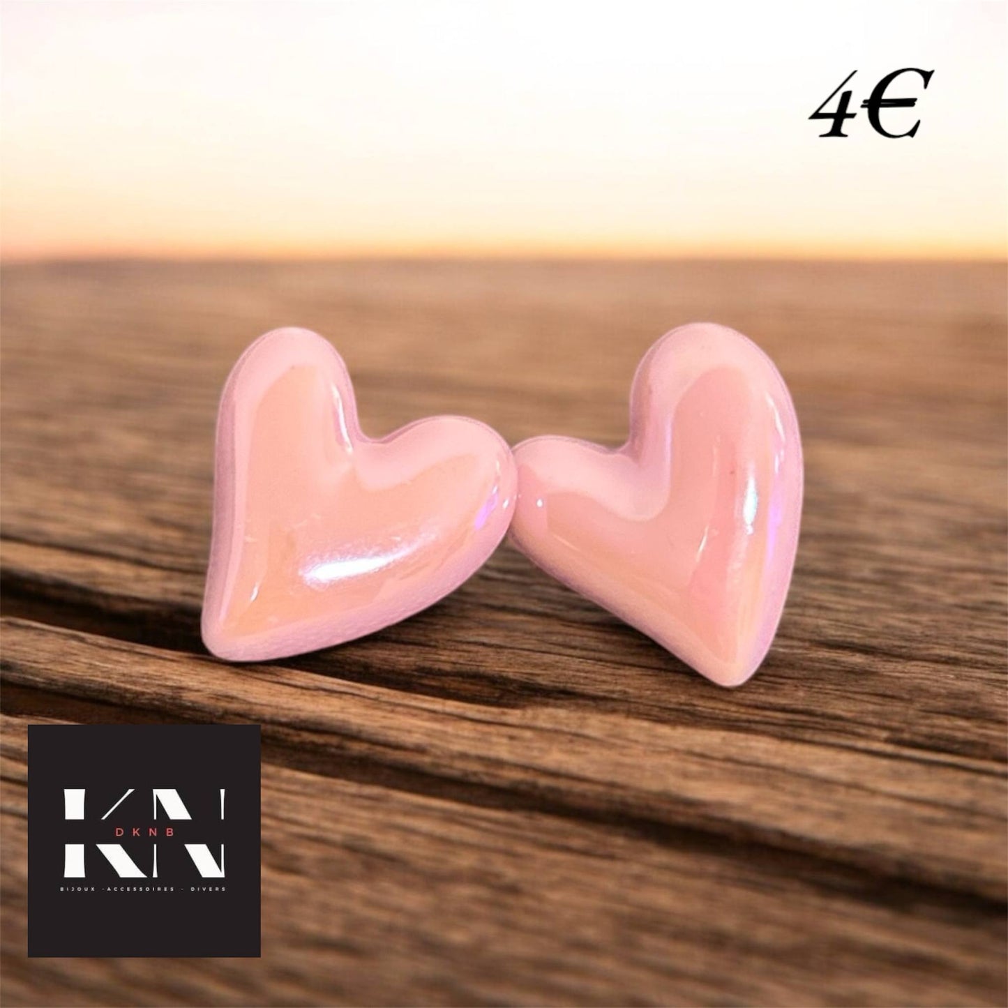Boucles d'oreilles - Cœur Rose poudré (DKNB-009)